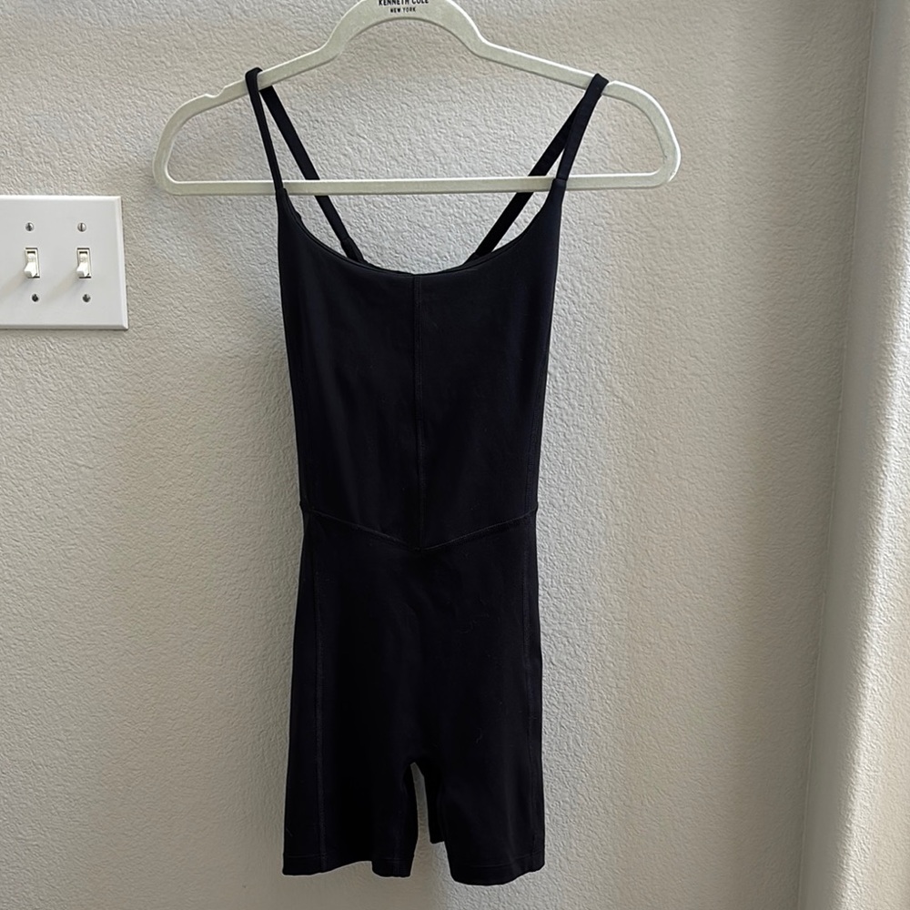 Black Sleeveless Workout Romper with Crisscross Back